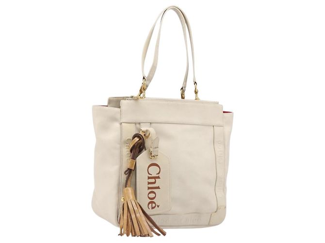 Chloé Saco Tote Chloe Eden Small em Couro Branco Ouro Auth 204236 Dourado