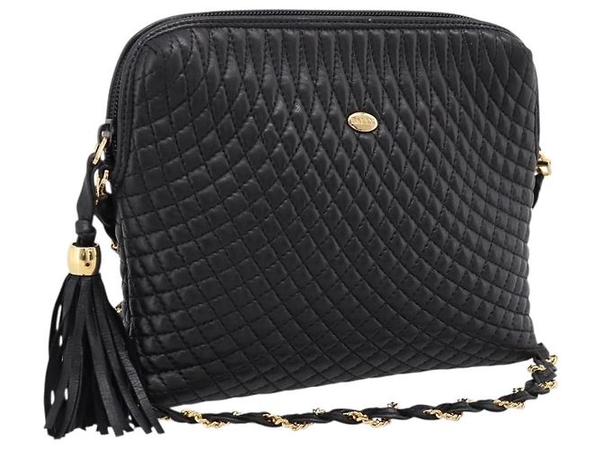 Borsa a tracolla con catena Bally in pelle nera e oro Auth BA16143 Nero
