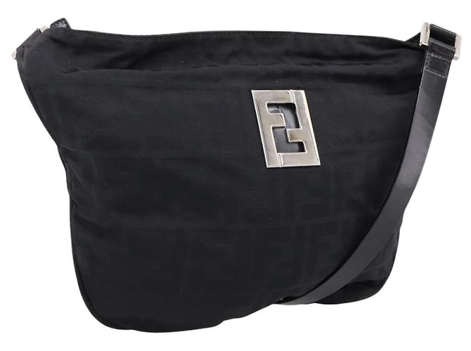 Borsa a tracolla FENDI Zucca Canvas Nera Auth ep16169 Nero