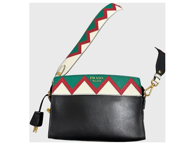 Prada Double Handtasche aus schwarzem Saffiano Leder