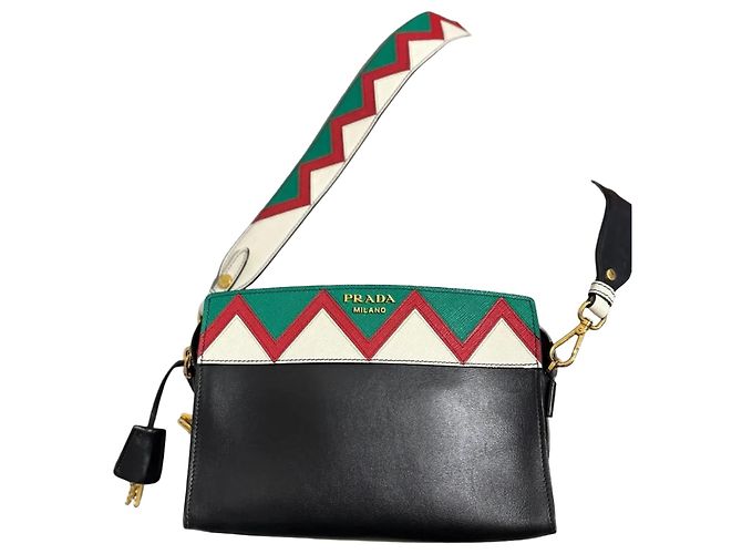 Borsa a mano Prada Double in pelle Saffiano nera Nero
