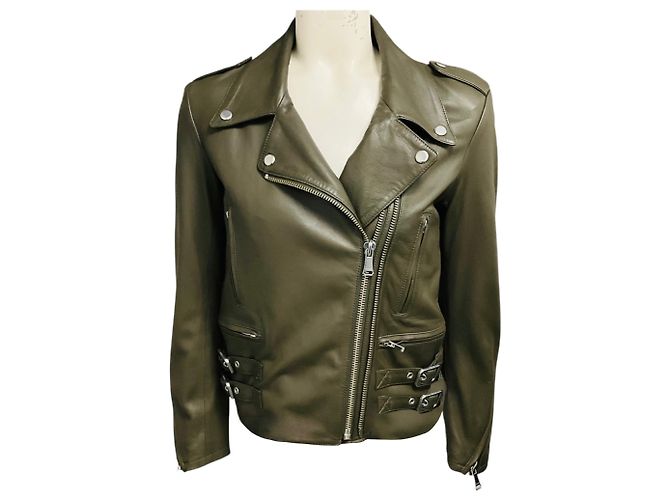Autre Marque Frame Motojacke aus Lammleder Deep Moss Grün