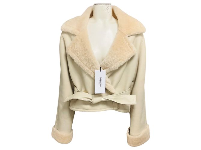 Autre Marque Fleurette Pearl Shearling-Jacke mit Gürtel Beige