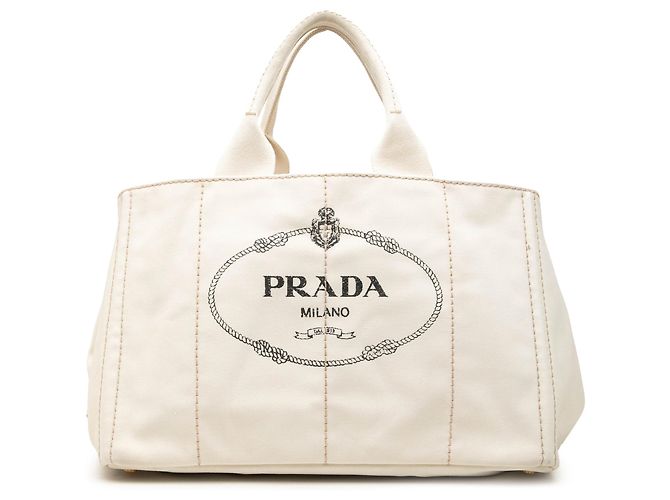 Tote Sac cabas satchel Prada Large Canvas Canapa Logo Blanc