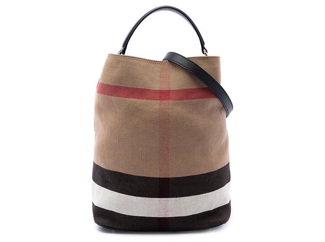 Borsa a secchiello satchel Burberry Ashby Medium Mega Check Canvas Marrone