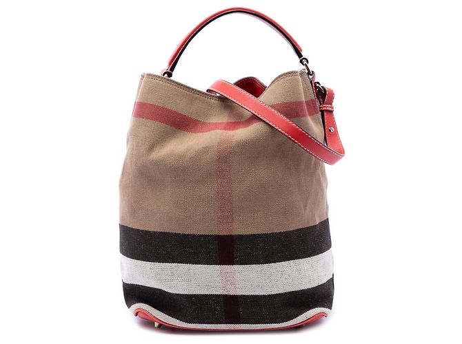 Borsa a secchiello satchel Burberry Ashby Medium Mega Check Canvas Marrone