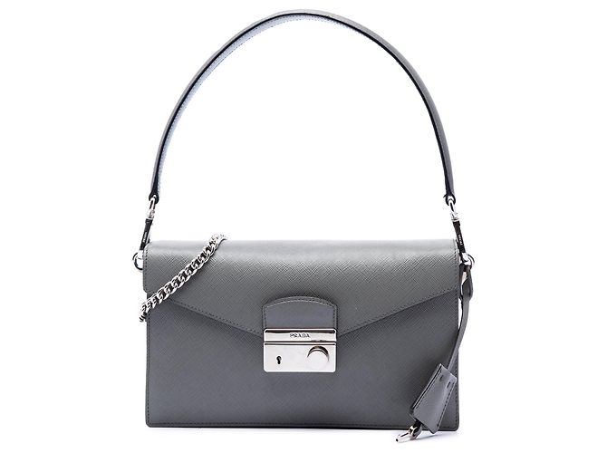 Bolsa Prada Mini Saffiano Lux Sound Lock Cinza