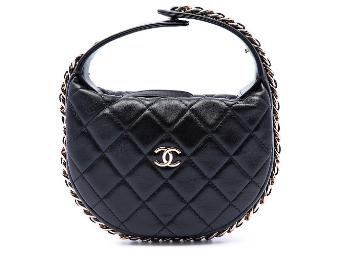 Bolsa de mão Chanel Mini em pele de cordeiro acolchoada preta com corrente Preto