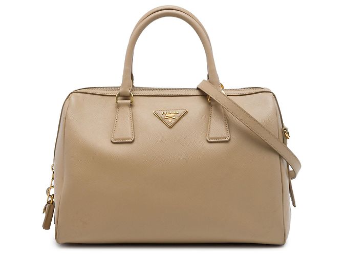 Bolsa Bowler Conversível Prada Saffiano Lux Bege