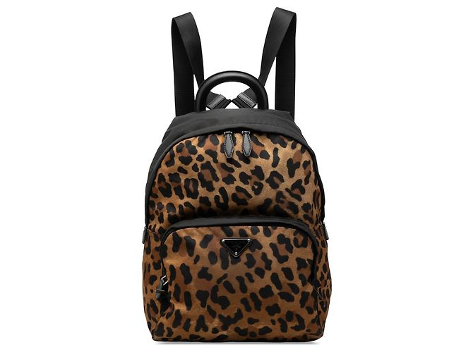 Sac à dos Prada en Tessuto imprimé léopard marron