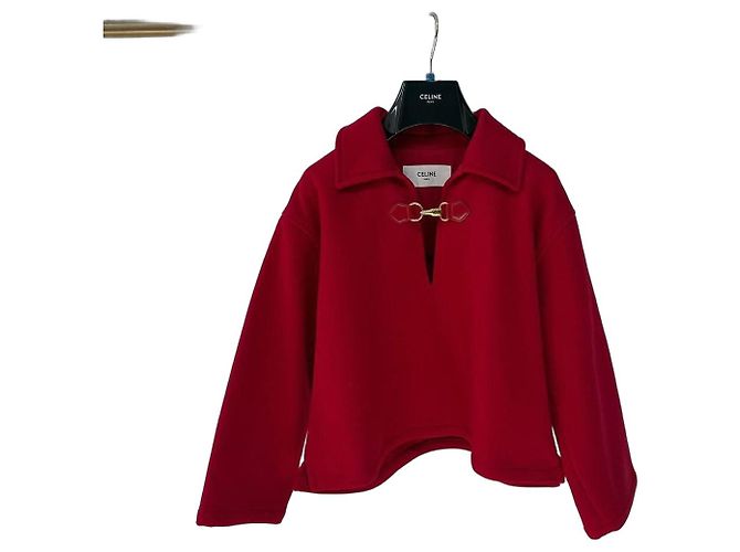 Céline Red Wool Oversized Coat with Horsebit Gold Buttons Multiple colors