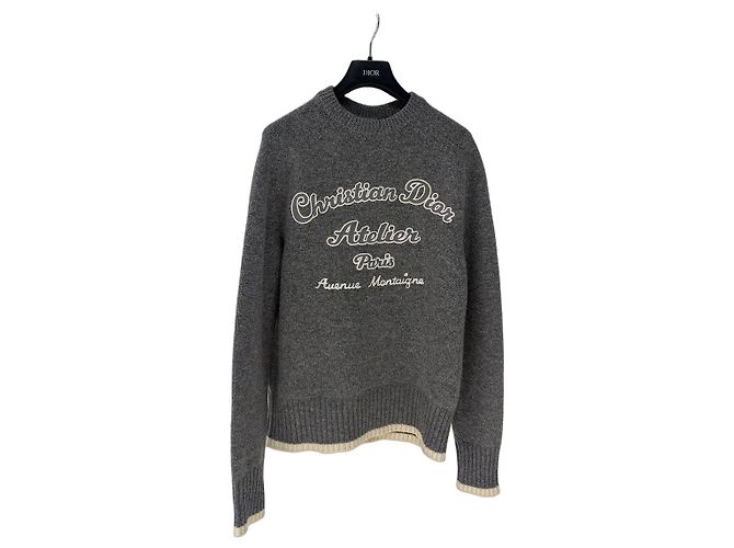 Autre Marque Pull en maille Dior logo gris en laine Multicolore