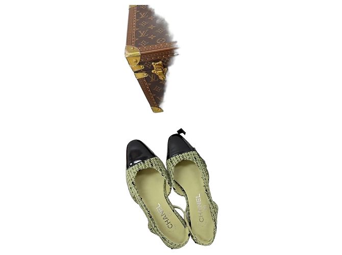 Chanel Bailarinas Slingback de Tweed Verde Talla 35 Multicolor