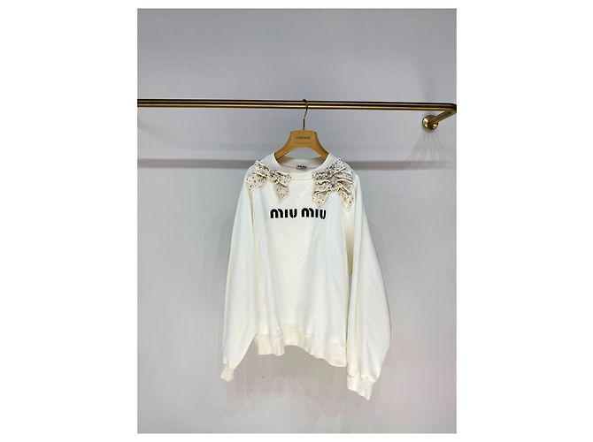 Miu Miu Strickpullover aus Baumwolle weiß Mehrfarben