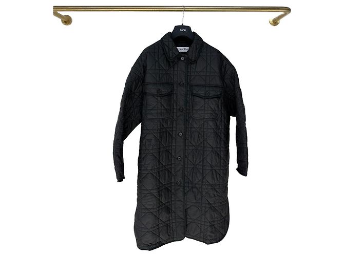 Autre Marque Dior Long Padded Coat Black Rattan Plaid Polyester Multiple colors