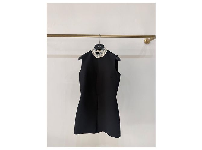Autre Marque Mono Dior negro de lana con cuello de encaje Multicolor