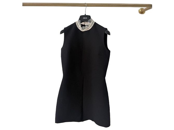 Mono Dior negro de lana con cuello de encaje Multicolor
