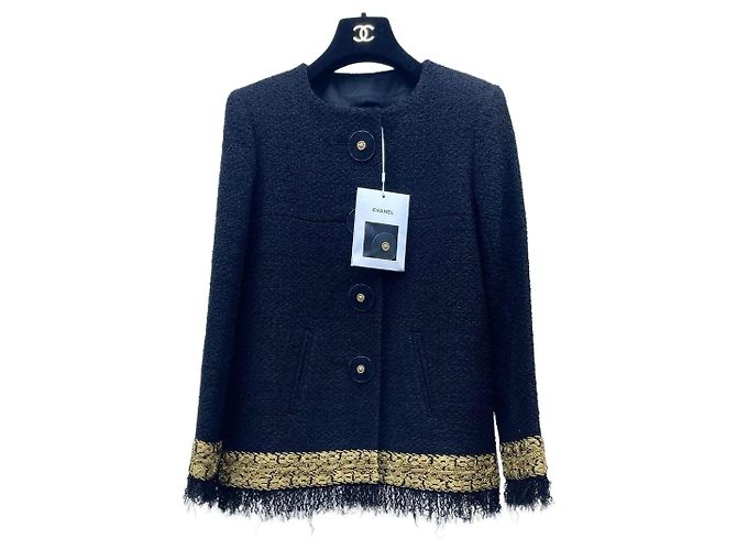 Giacca Chanel Metropolis in Tweed Nero e Oro Multicolore