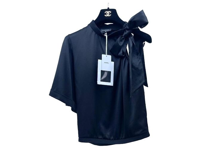 Top Chanel in seta nero off-the-shoulder Multicolore