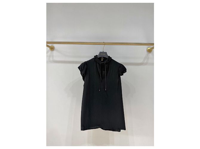 Top Louis Vuitton Preto de Viscose com Gola de Renda Multicor