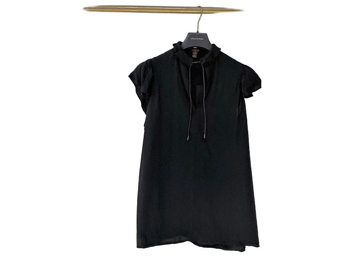 Top Louis Vuitton Negro de Viscosa con Cuello de Encaje Multicolor
