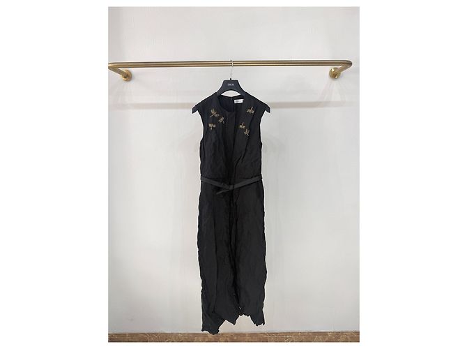 Autre Marque Vestido Dior negro de algodón con bordados de libélulas Multicolor
