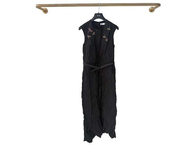 Autre Marque Abito Dior nero in cotone con ricamo a libellula Multicolore