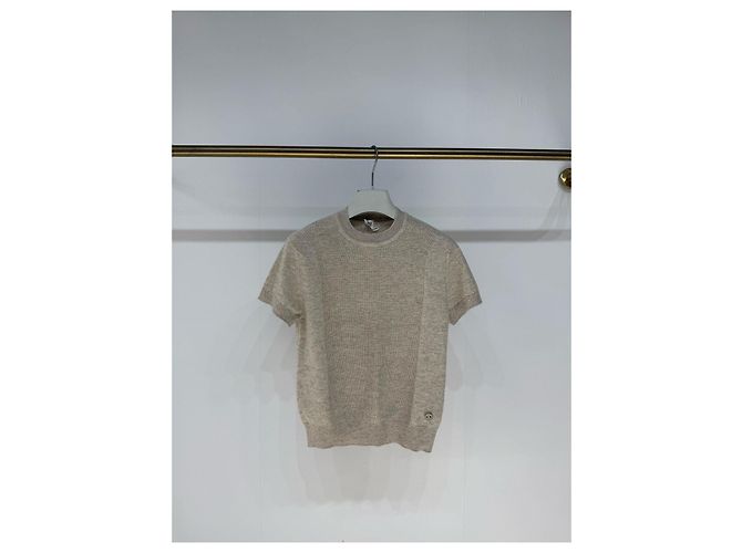 Pull Hermès en cachemire beige à manches courtes Multicolore