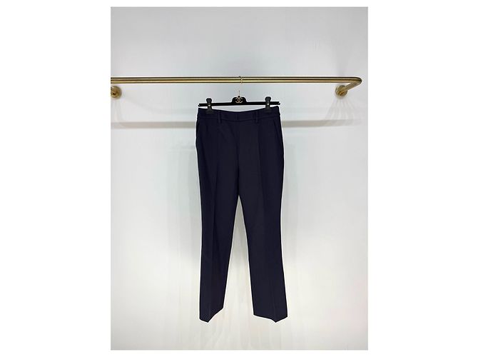 Calças Prada Navy de Lã Corte Cigarette Multicor