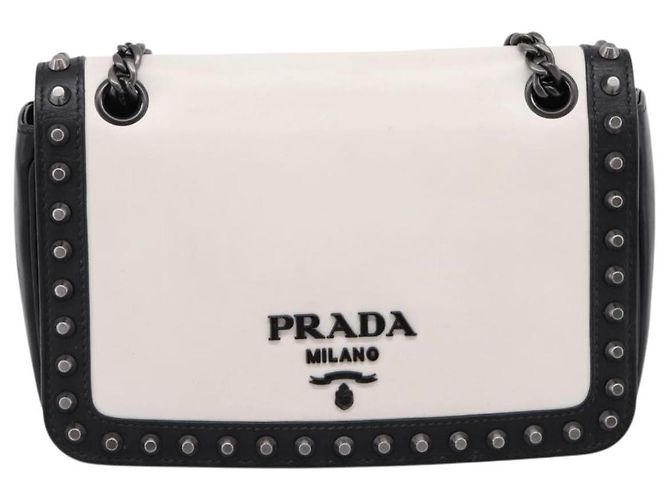 Prada Chain Flap Studded Glace Calf Small Blanco