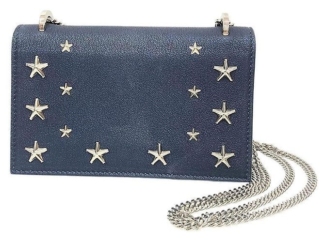 Bolsa de Ombro em Couro com Corrente Jimmy Choo Azul marinho