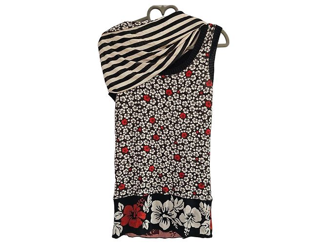 Jean Paul Gaultier "Maille" Top mit Blumenprint Schwarz Weiß Rot