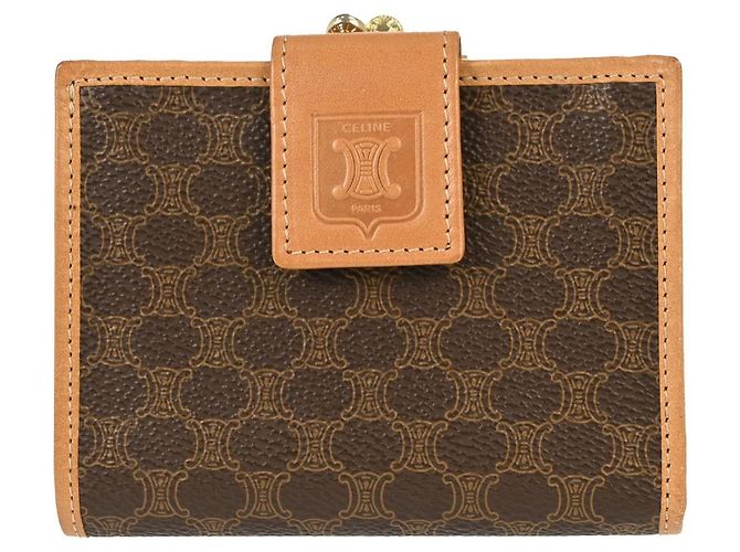 Céline Celine Bifold Triomphe Coated Canvas Compact Marron