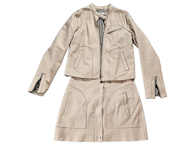 Autre Marque Set Giacca e Gonna in Pelle Beige