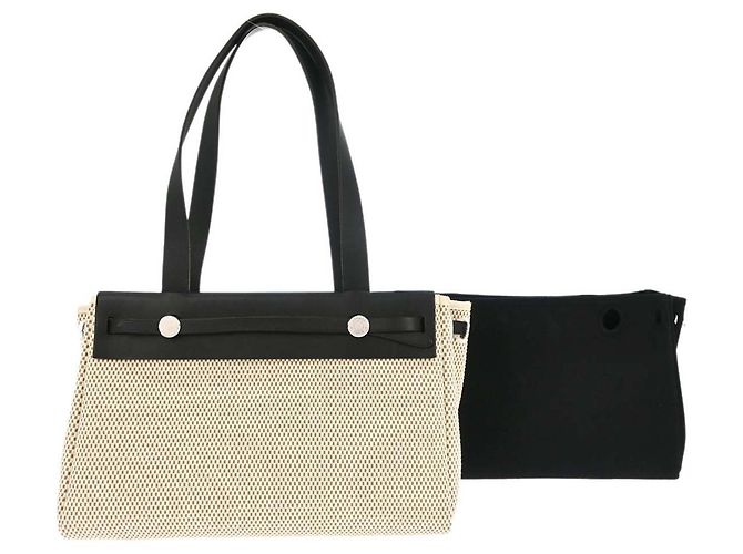 Hermès Herbag Cabas Toile and Leather PM Beige