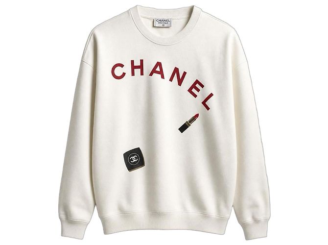 Pull Chanel en coton blanc motifs maquillage Noir Rouge