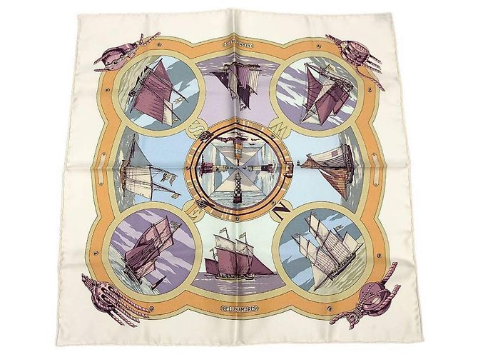 Hermès Lenço de Seda Hermes Carre 45 - Belles Amures Branco