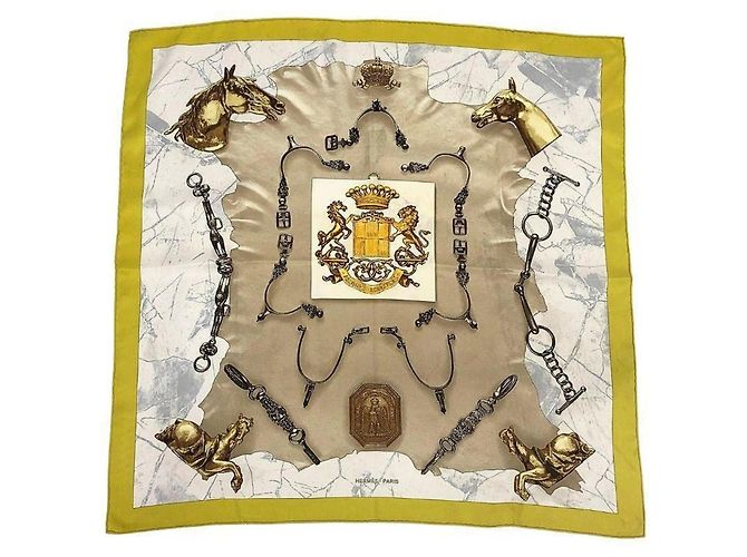 Hermès HERMES Carre 70 Schal - Parures Equestres Weiß Beige Golden