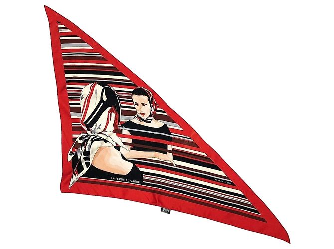 Hermès Lenço de seda triangular Hermes Pointu Vermelho