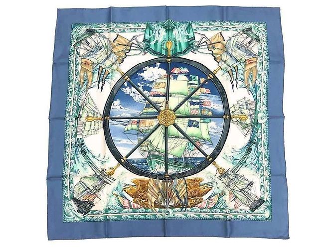 Hermès Lenço de seda HERMES - Carre 90 "VIVE LE VENT" Azul