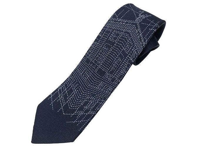 Hermès Gravata de seda Navy Hermes Azul marinho