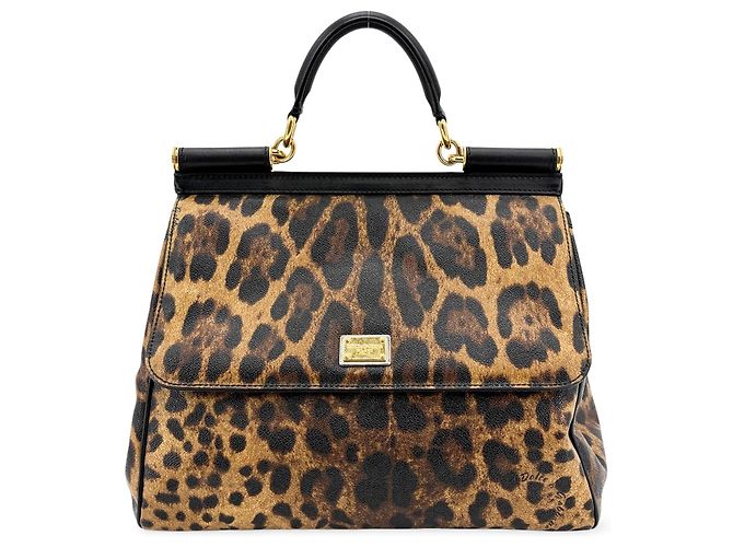 Dolce & Gabbana Miss Sicily Leopard Print Leather Medium Marrone