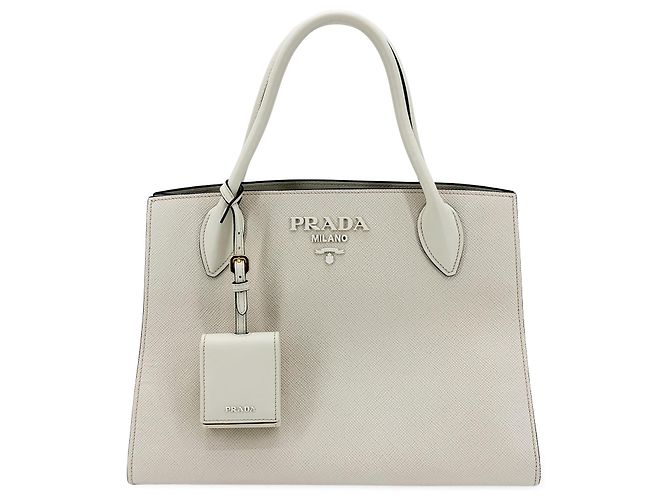 Prada Monochrome Saffiano with City Calf Small Blanc