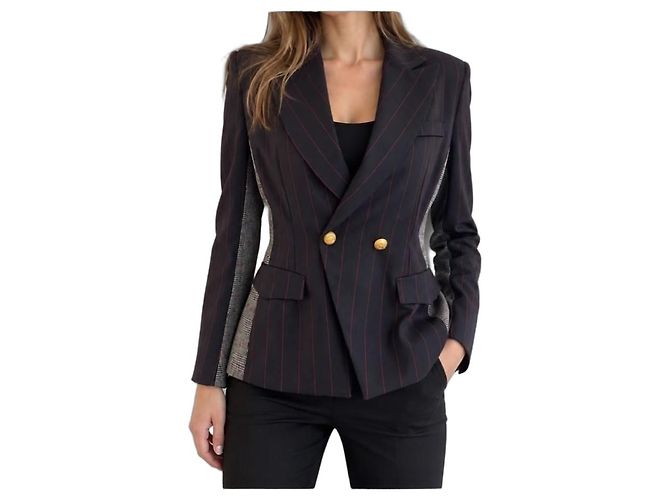 Impérial Imperial Striped and Checked Double-Breasted Blazer Black Red Navy blue