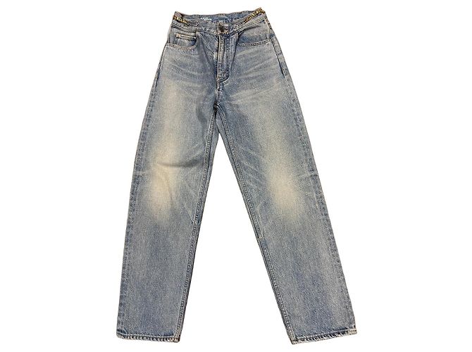 Céline Celine Jeans de cintura alta com detalhe de corrente Azul