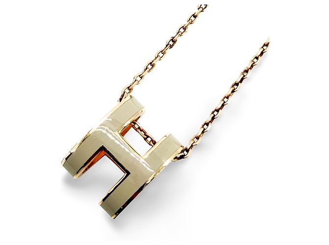 Hermès Colar Pendente Pop H Metal e Esmalte Standard Bege