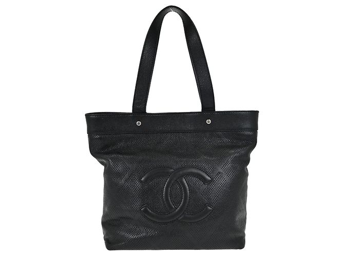 Chanel CC Tote aus perforiertem Leder Medium Schwarz