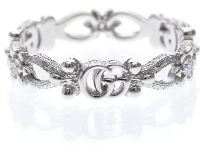 Bague Gucci Flora en or blanc avec diamants Argenté