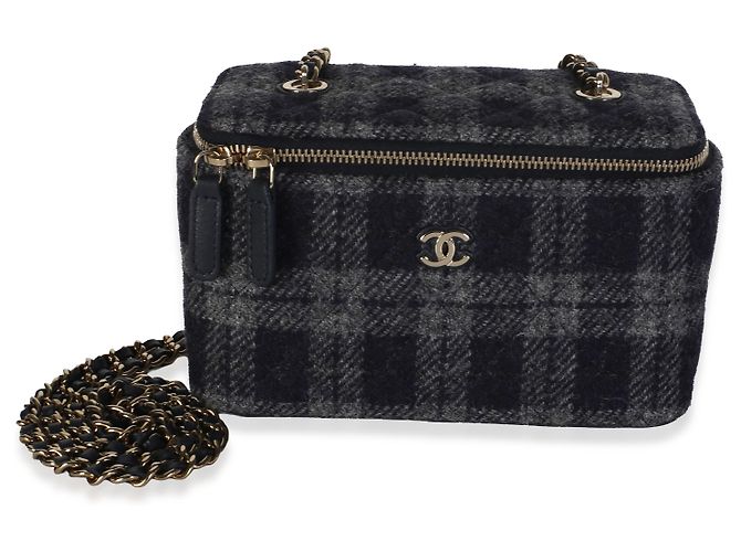 Small Vanity Case Chanel in Tweed Multicolor Blu con Catena