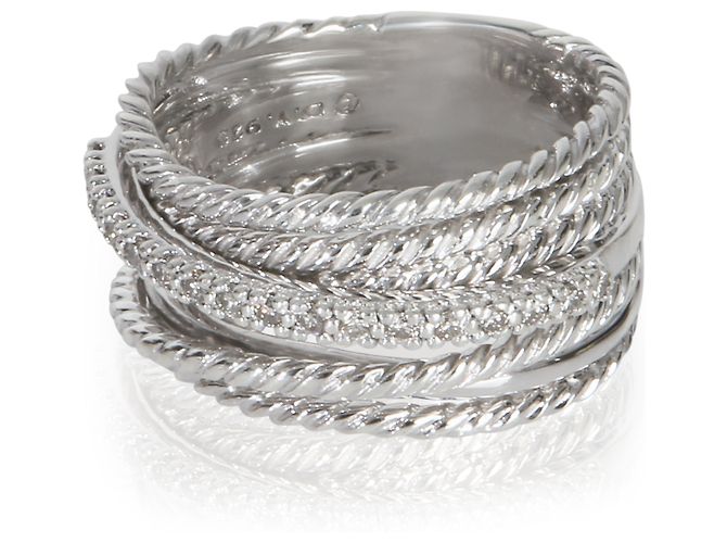 Anel Crossover David Yurman em prata de lei e diamantes